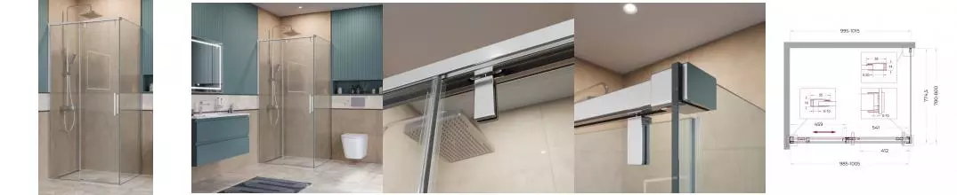 Душевой угол-ограждение «Belbagno» SOFT_CLOSE-1-AH-1-100/80-C-Cr 100/80 прозрачный/хром прямоугольный без поддона универсальный