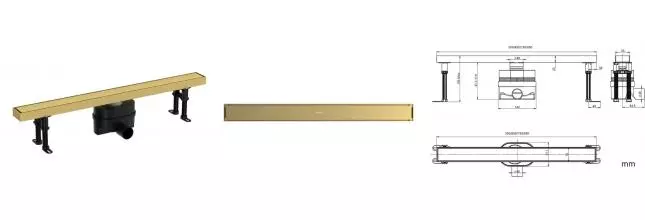 Душевой лоток «Allen Brau» Priority 9.50016.GB 650мм боковой выпуск брашированное золото/под плитку 