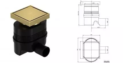 Трап для душа «Allen Brau» Priority 9.50025.GB 100/100мм боковой выпуск брашированное золото Трап для душа «Allen Brau» Priority 9.50025.GB 100/100мм боковой выпуск брашированное золото