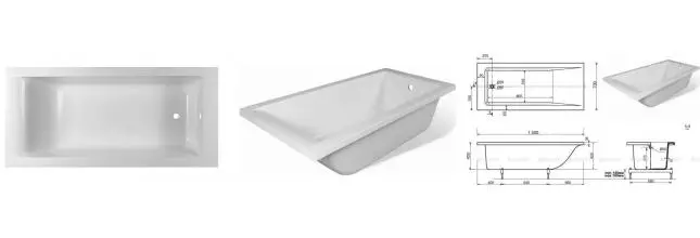 Ванна из литьевого мрамора «Aquanet» Bright Stone 150/70 без опор без сифона белая