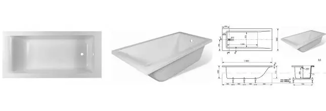 Ванна из литьевого мрамора «Aquanet» Bright Stone 190/90 без опор без сифона белая