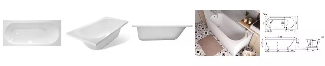 Ванна из литьевого мрамора «Aquanet» Lotos Stone 170/70 без опор без сифона белая