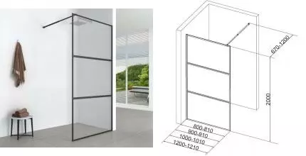 Душевая перегородка «Aquanet» SW-1200BT прозрачная/чёрная универсальная