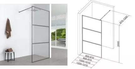 Душевая перегородка «Aquanet» SW-1200GRT прозрачная/графит универсальная