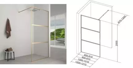 Душевая перегородка «Aquanet» SW-900GST прозрачная/матовое золото универсальная