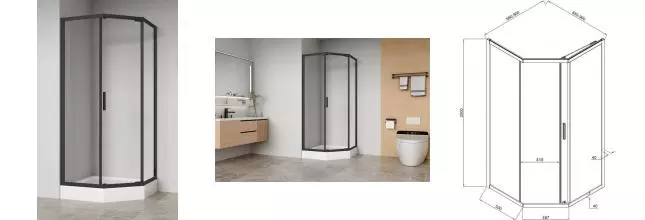 Душевой угол-ограждение «Aquanet» Bright AE90-P-90/90-BT прозрачный/чёрный без поддона универсальный