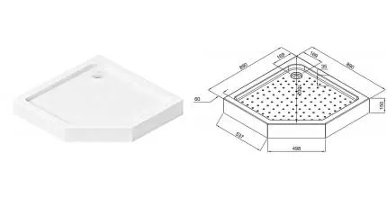 Душевой поддон «Aquanet» Pleasure Evo 90/90 низкий акриловый многоугольный