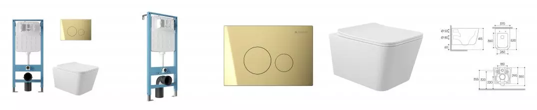 Комплект инсталляция с унитазом, крышкой и кнопкой смыва «Aqueduto» Macio AQDS366T безободковый белый