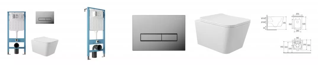 Комплект инсталляция с унитазом, крышкой и кнопкой смыва «Aqueduto» Macio AQDS367T безободковый белый