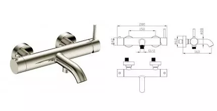 Смеситель для ванны с душем «AQUAme» Siena AQM6212BN шлифованный никель Смеситель для ванны с душем «AQUAme» Siena AQM6212BN шлифованный никель