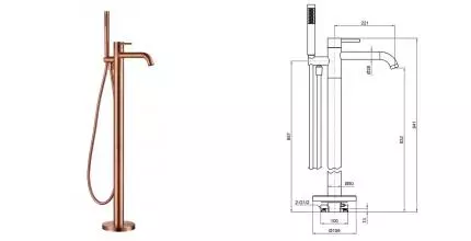 Напольный смеситель для ванны с душем «AQUAme» Siena AQM6218BC шлифованная медь Напольный смеситель для ванны с душем «AQUAme» Siena AQM6218BC шлифованная медь