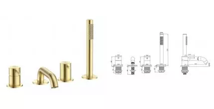 Смеситель на борт ванны «AQUAme» Siena AQM6219BG шлифованное золото Смеситель на борт ванны «AQUAme» Siena AQM6219BG шлифованное золото