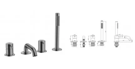 Смеситель на борт ванны «AQUAme» Siena AQM6219GM оружейная сталь Смеситель на борт ванны «AQUAme» Siena AQM6219GM оружейная сталь