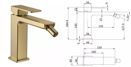 Смеситель для биде «AQUAme» Savona AQM6816BG шлифованное золото Смеситель для биде «AQUAme» Savona AQM6816BG шлифованное золото