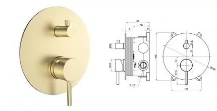 Смеситель для душа «AQUAme» AQM8803BG шлифованное золото