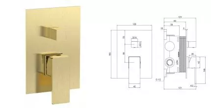 Смеситель для душа «AQUAme» Savona AQM8808BG шлифованное золото