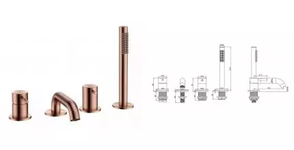 Смеситель на борт ванны «AQUAme» Siena AQM6219BC шлифованная медь Смеситель на борт ванны «AQUAme» Siena AQM6219BC шлифованная медь