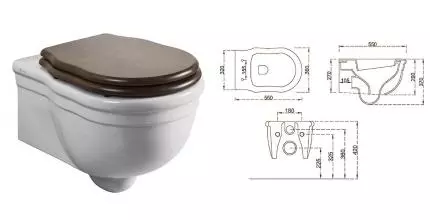 Подвесной унитаз «Caprigo» Boheme DW10/KFm-IB-B041 (петли бронза) белый с сиденьем коричневое Подвесной унитаз «Caprigo» Boheme DW10/KFm-IB-B041 (петли бронза) белый с сиденьем коричневое