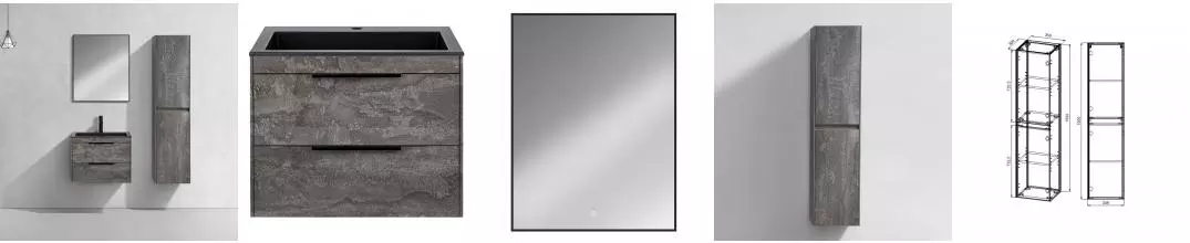 Мебель для ванной подвесная «Vincea» Chiara 2D 60 G.Stone раковина чёрная Мебель для ванной подвесная «Vincea» Chiara 2D 60 G.Stone раковина чёрная