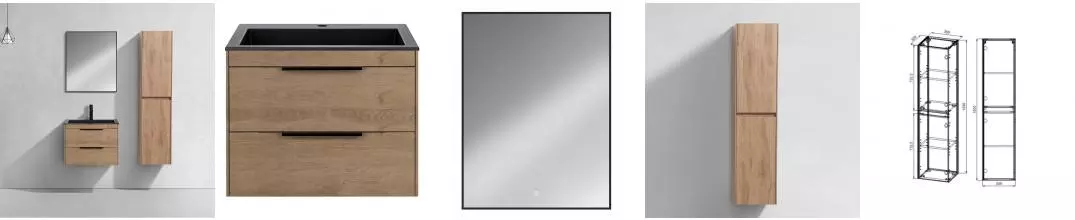 Мебель для ванной подвесная «Vincea» Chiara 2D 60 N.Oak раковина чёрная