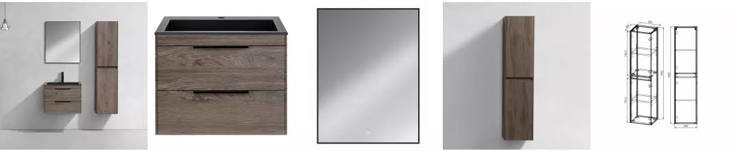 Мебель для ванной подвесная «Vincea» Chiara 2D 60 R.Oak раковина чёрная Мебель для ванной подвесная «Vincea» Chiara 2D 60 R.Oak раковина чёрная