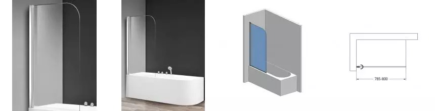 Шторка на ванну стеклянная «AQUAme» 90/140 прозрачная/хром универсальная