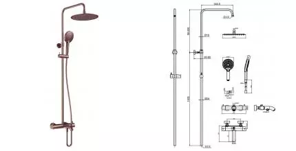 Душевая система «AQUAme» Siena AQM8008BC с термостатом шлифованная медь Душевая система «AQUAme» Siena AQM8008BC с термостатом шлифованная медь