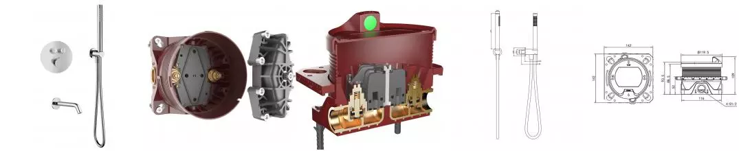 Смеситель для ванны с душем «AQUAme» AQM8407CR с термостатом хром