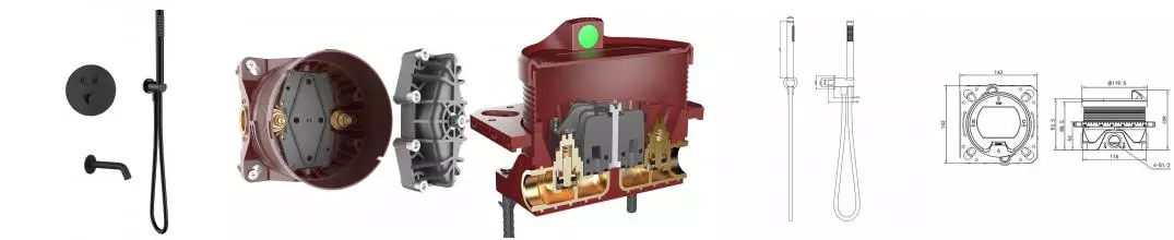 Смеситель для ванны с душем «AQUAme» AQM8407MB с термостатом чёрный матовый Смеситель для ванны с душем «AQUAme» AQM8407MB с термостатом чёрный матовый