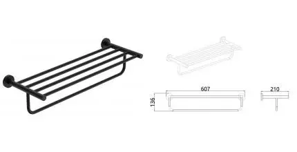 Полотенцедержатель с полкой «AQUAme» Trento AQM7206MB на стену чёрный матовый