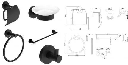 Комплект аксессуаров «AQUAme» Trento AQM7221MB на стену чёрный матовый