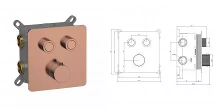 Смеситель для душа «AQUAme» AQM8811BC с термостатом шлифованная медь Смеситель для душа «AQUAme» AQM8811BC с термостатом шлифованная медь