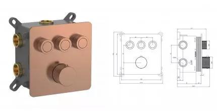 Смеситель для душа «AQUAme» AQM8812BC с термостатом шлифованная медь Смеситель для душа «AQUAme» AQM8812BC с термостатом шлифованная медь