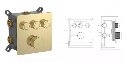 Смеситель для душа «AQUAme» AQM8812BG с термостатом шлифованное золото Смеситель для душа «AQUAme» AQM8812BG с термостатом шлифованное золото