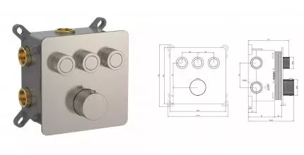 Смеситель для душа «AQUAme» AQM8812BN с термостатом шлифованный никель Смеситель для душа «AQUAme» AQM8812BN с термостатом шлифованный никель