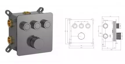 Смеситель для душа «AQUAme» AQM8812GM с термостатом оружейная сталь Смеситель для душа «AQUAme» AQM8812GM с термостатом оружейная сталь