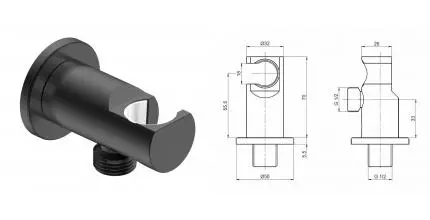 Подключение для душевого шланга «AQUAme» Siena AQM8714MB с держателем для лейки чёрное матовое Подключение для душевого шланга «AQUAme» Siena AQM8714MB с держателем для лейки чёрное матовое
