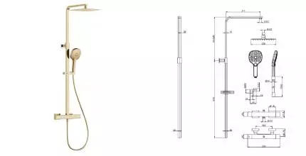 Душевая система «AQUAme» Siena AQM8007BG с термостатом шлифованное золото Душевая система «AQUAme» Siena AQM8007BG с термостатом шлифованное золото