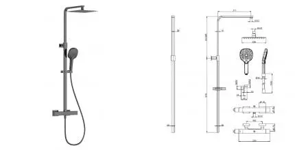 Душевая система «AQUAme» Siena AQM8007GM с термостатом оружейная сталь Душевая система «AQUAme» Siena AQM8007GM с термостатом оружейная сталь