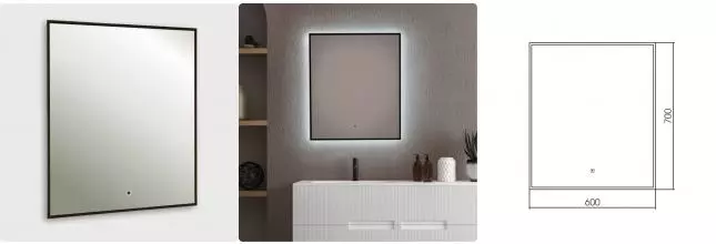 Зеркало «AQUAme» 60/70 с сенсорным выключателем с подсветкой и подогревом чёрное