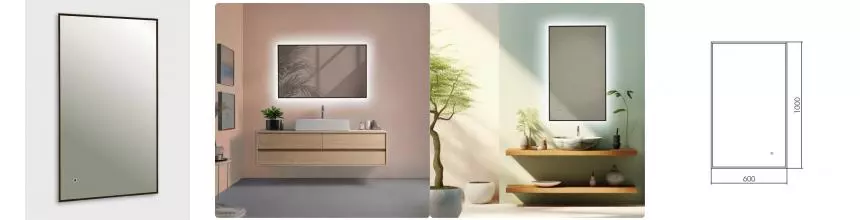 Зеркало «AQUAme» 60/100 с сенсорным выключателем с подсветкой и подогревом чёрное универсальное