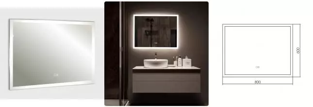 Зеркало «AQUAme» 80/60 с сенсорным выключателем с подсветкой и подогревом