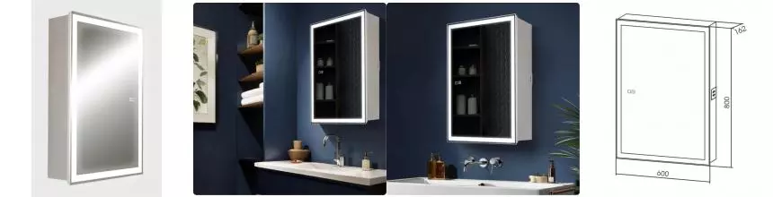 Зеркальный шкаф «AQUAme» AQM9201 60/80 с сенсорным выключателем с подсветкой белый универсальный