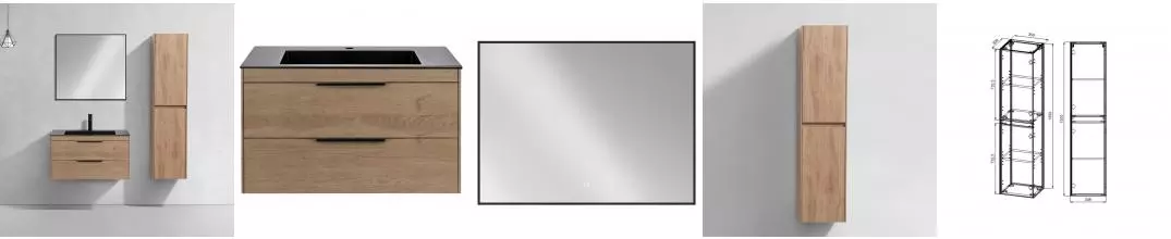 Мебель для ванной подвесная «Vincea» Chiara 2D 80 N.Oak раковина чёрная