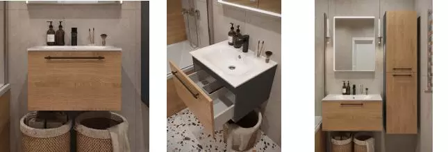 Тумба с раковиной «Terminus» Вента 60 с 1 ящиком (Оптима 60) подвесная дуб/серая Тумба с раковиной «Terminus» Вента 60 с 1 ящиком (Оптима 60) подвесная дуб/серая