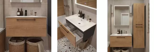 Тумба с раковиной «Terminus» Вента 80 с 1 ящиком (Оптима 80) подвесная дуб/серая Тумба с раковиной «Terminus» Вента 80 с 1 ящиком (Оптима 80) подвесная дуб/серая