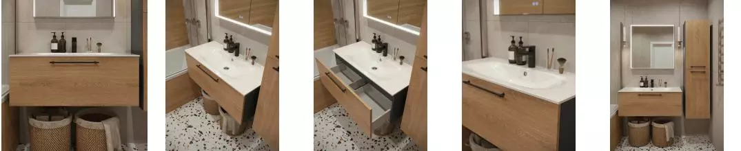 Тумба с раковиной «Terminus» Вента 100 с 1 ящиком (Оптима 100) подвесная дуб/серая Тумба с раковиной «Terminus» Вента 100 с 1 ящиком (Оптима 100) подвесная дуб/серая