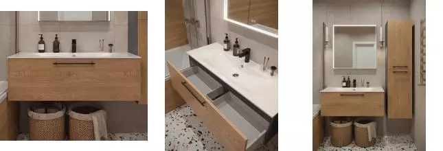 Тумба с раковиной «Terminus» Вента 120 с 1 ящиком (Оптима 120) подвесная дуб/серая