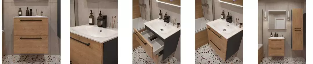 Тумба с раковиной «Terminus» Вента 60 с 2 ящиками (Оптима 60) подвесная дуб/серая Тумба с раковиной «Terminus» Вента 60 с 2 ящиками (Оптима 60) подвесная дуб/серая