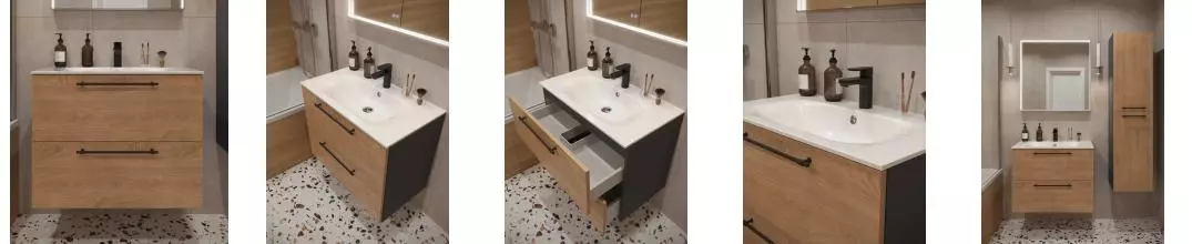 Тумба с раковиной «Terminus» Вента 80 с 2 ящиками (Оптима 80) подвесная дуб/серая Тумба с раковиной «Terminus» Вента 80 с 2 ящиками (Оптима 80) подвесная дуб/серая